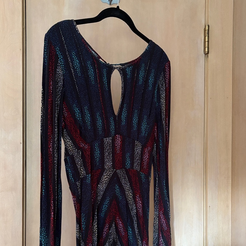 Free People Vibrant Long Sleeve Dress - Red, Blue, Black